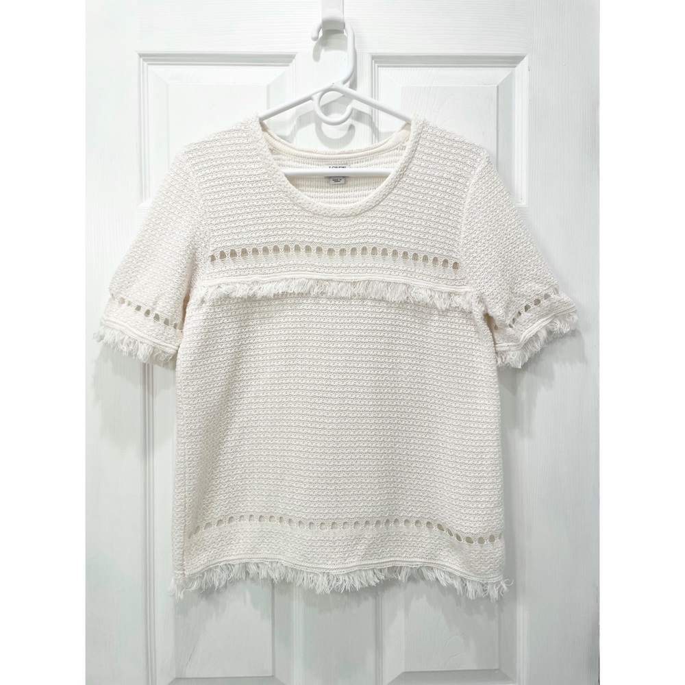 J. Crew Short Sleeve Fringe Knit Top